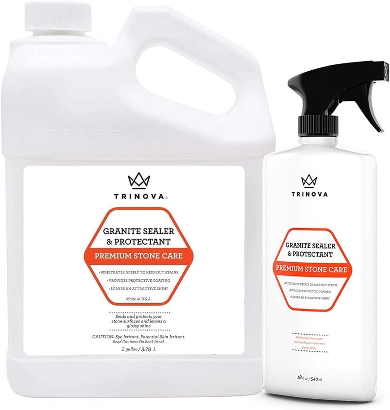 TriNova Granite Sealer & Protectant 18 oz & Gallon Refill Bundle - Guard your Premium Stone, Enhance Shine, & Protect from Stains - Image 1